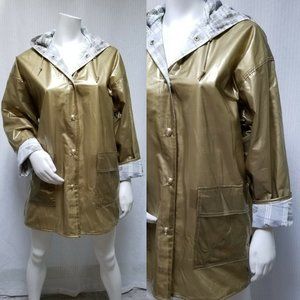 '80s vintage ladies' oversized shiny gold raincoat slicker jacket